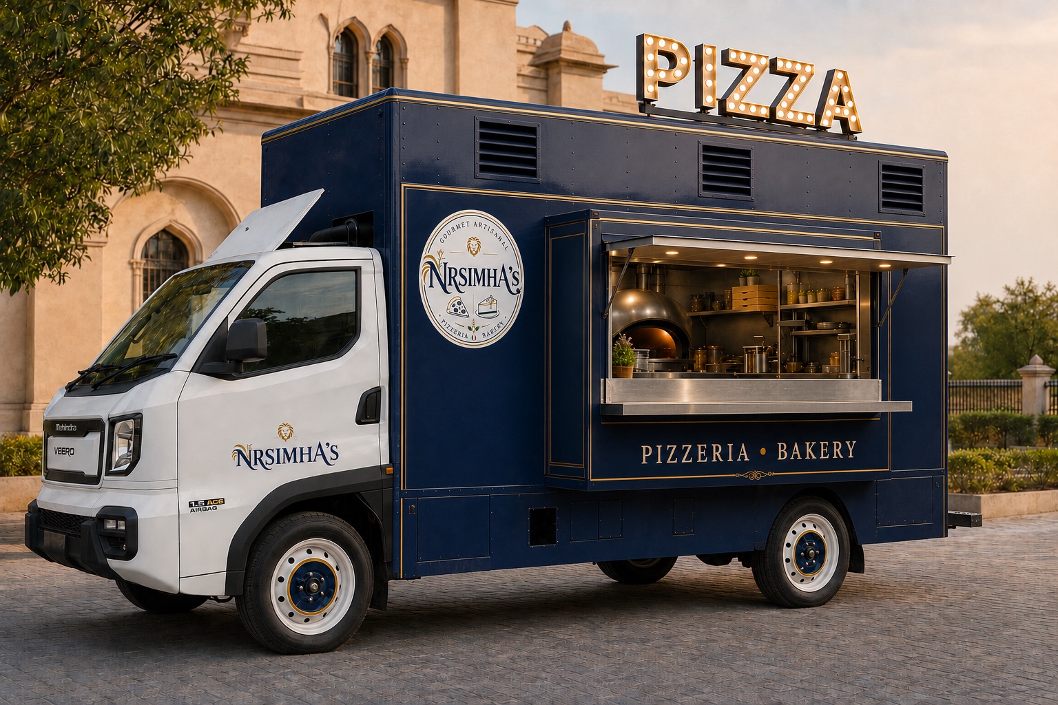 Nrsimha's Pizzeria food truck concept with an open service window