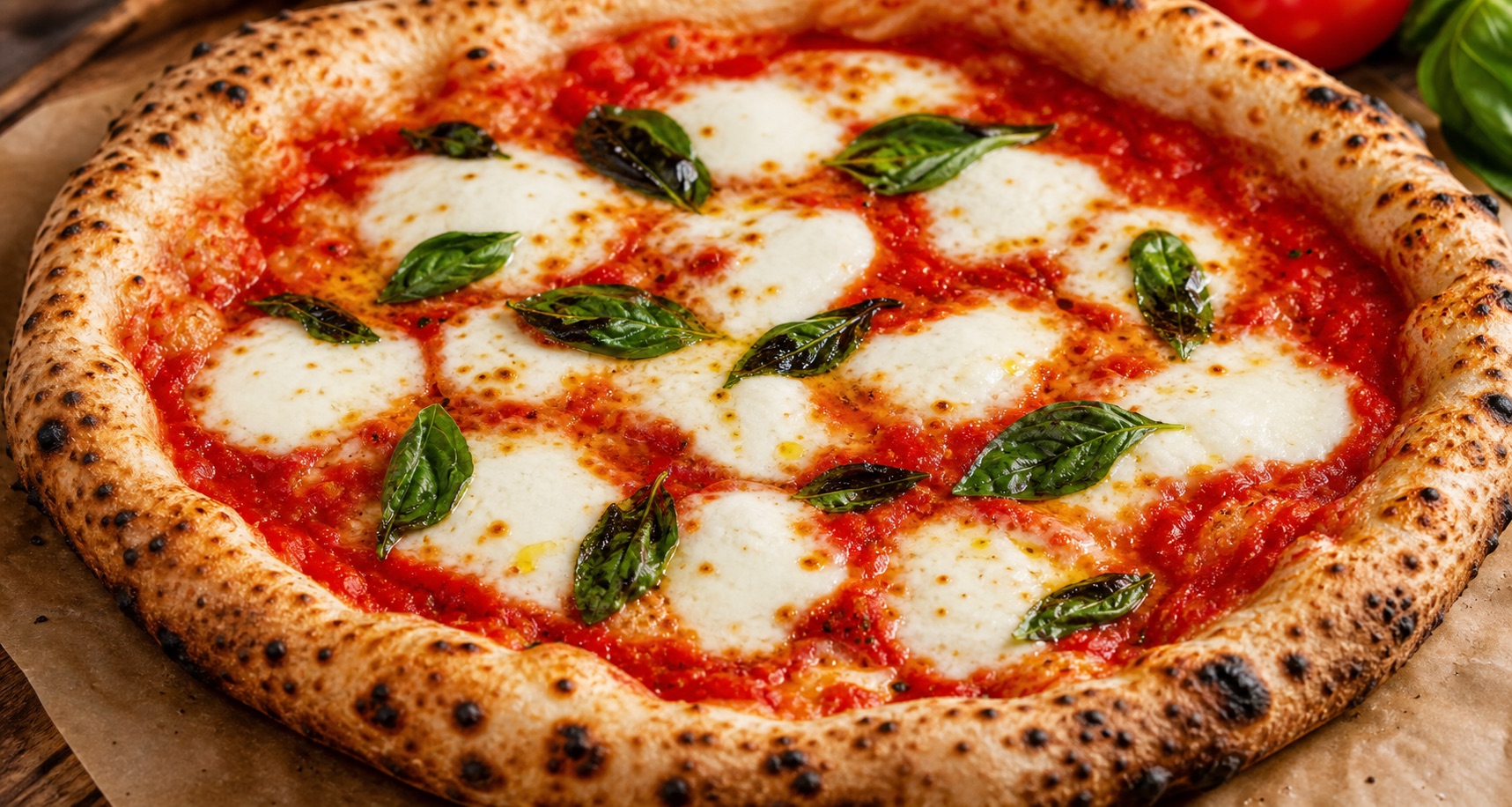 Wood-fired Pizza Margherita with mozzarella and basil