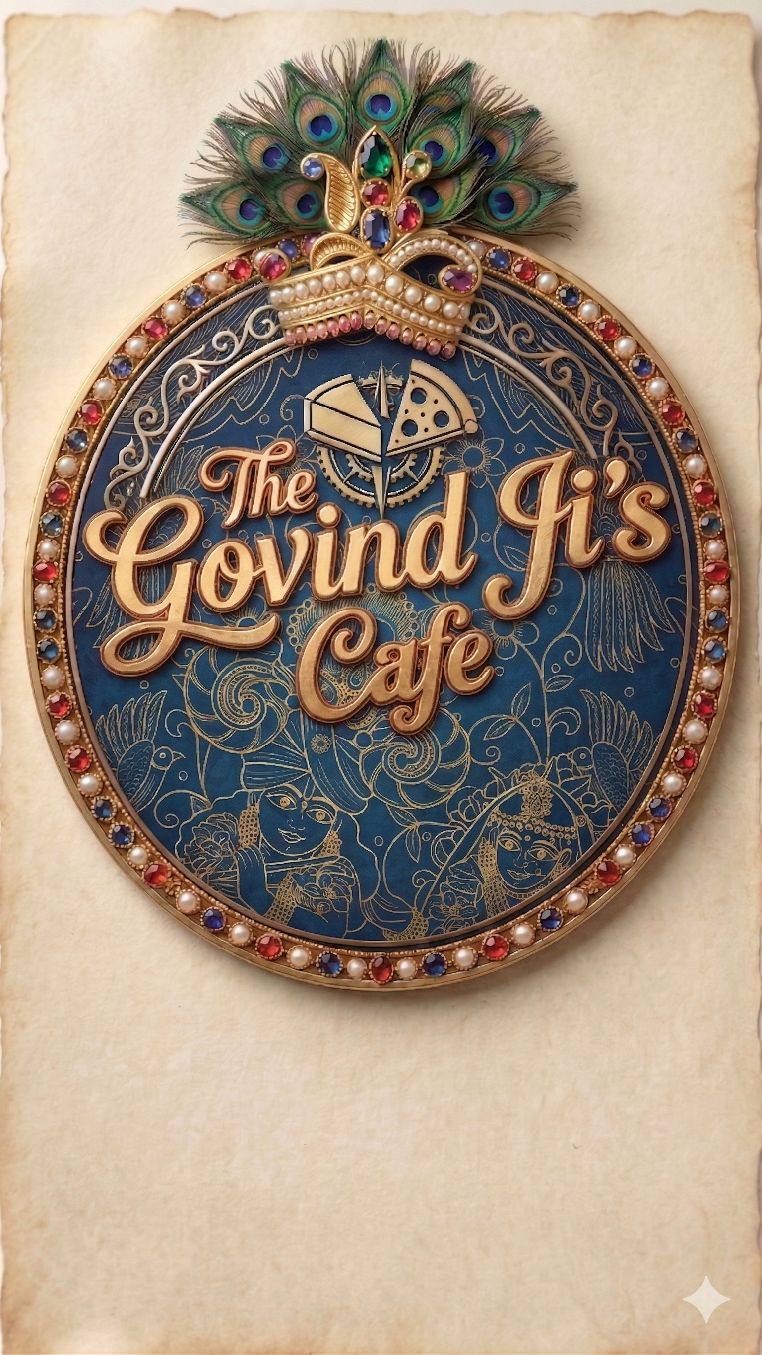The Govindji's Cafe heritage logo with peacock feathers